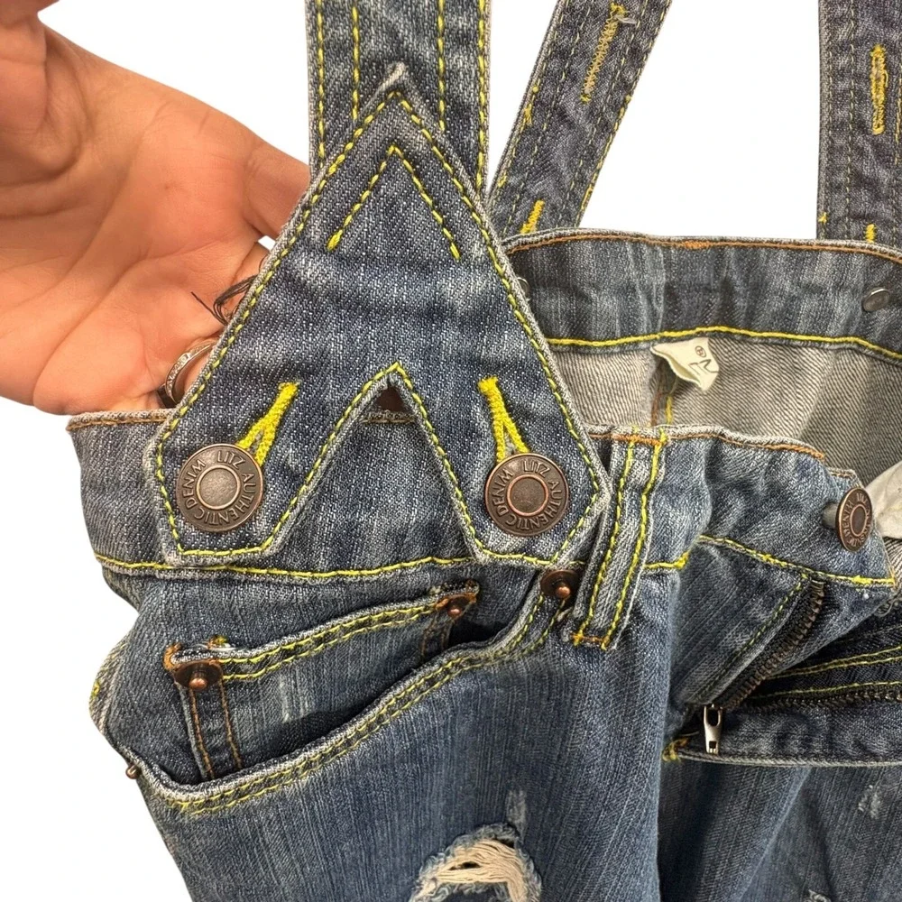 Litz Women's Distressed Denim Overalls Jeans‎ Adjustable Straps Pockets Size 27